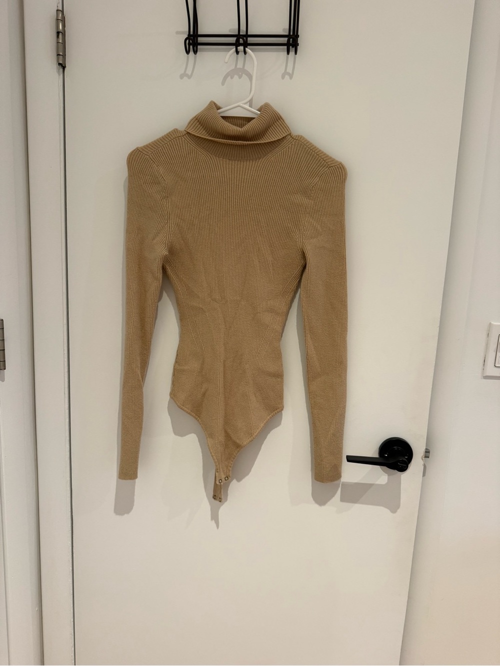 Abercrombie & Fitch Ribbed Turtleneck Bodysuit in Camel